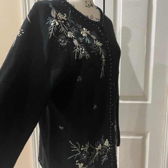 Y2K 90’s TIARA INTERNATIONAL CARDIGAN SWEATER KNITTED BLACK EMBROIDERED Sz M - Picture 10 of 16
